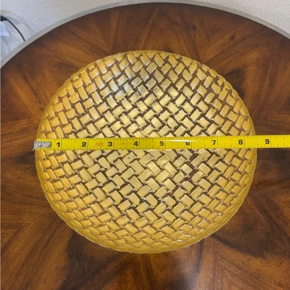 Vietri Tufolo Gold Basketweave Textured Decorative Bowl 8 1/2” - Picture 5 of 6